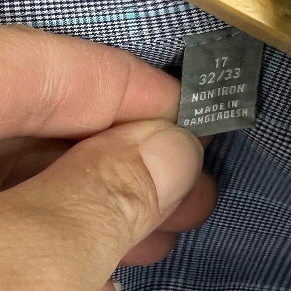 Michael Kors Non Iron Shirt Men's Size 17 32/33 Cotton Button Up Blue Plaid - Picture 5 of 7